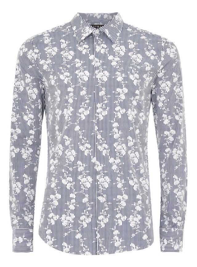 Printed Blue and White Floral Stripe Classic Custom Shirt main image 0