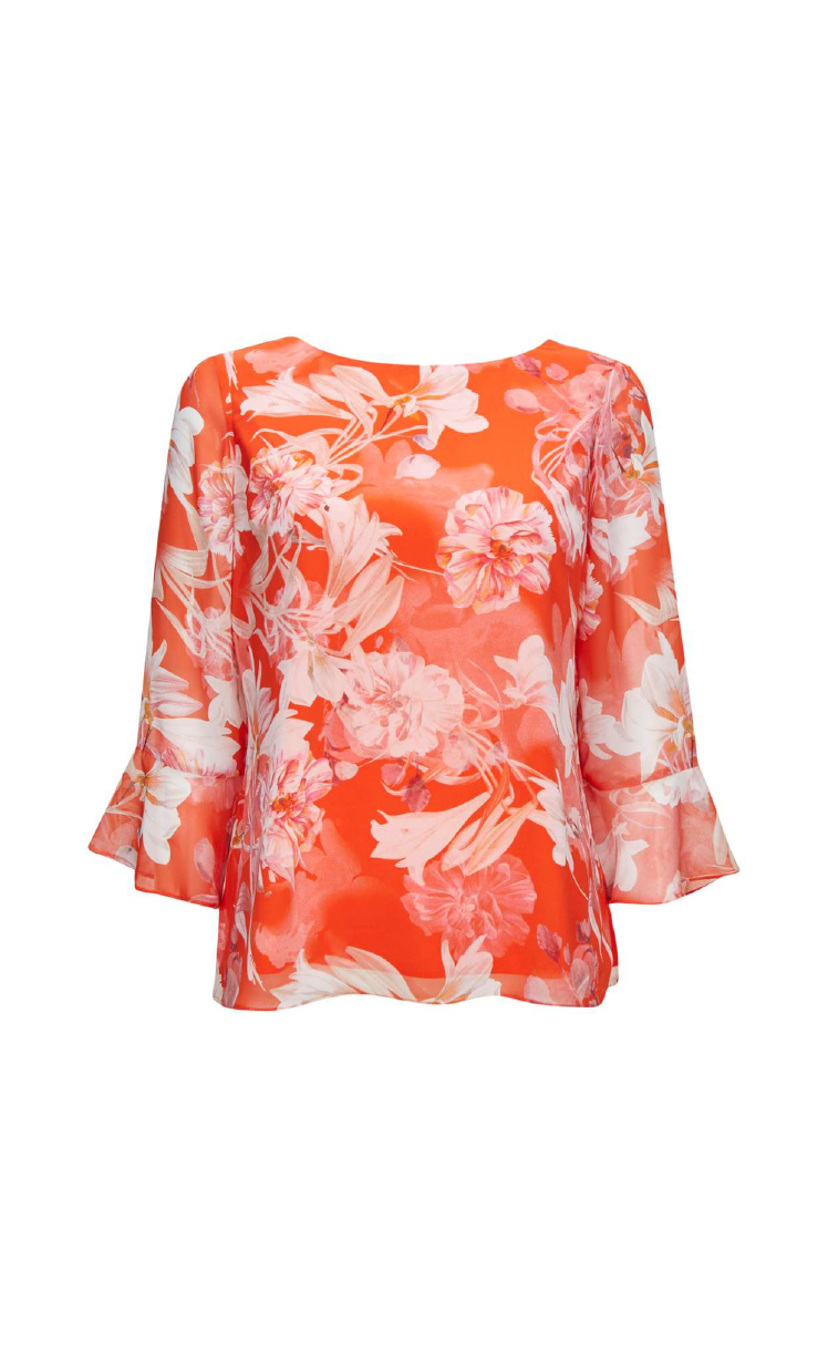 Petite Red Crimson Floral Print Blouse - Hello! We are wt+