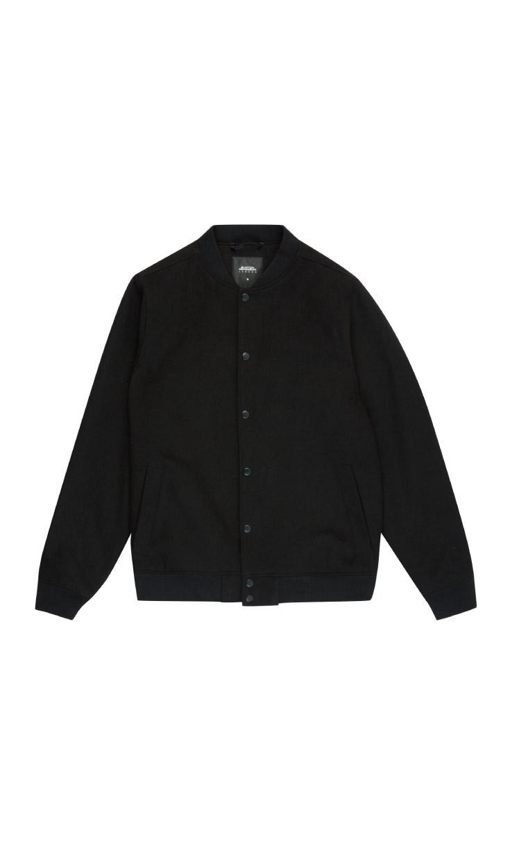 Black Faux Wool Bomber Jacket - Hello! We are wt+