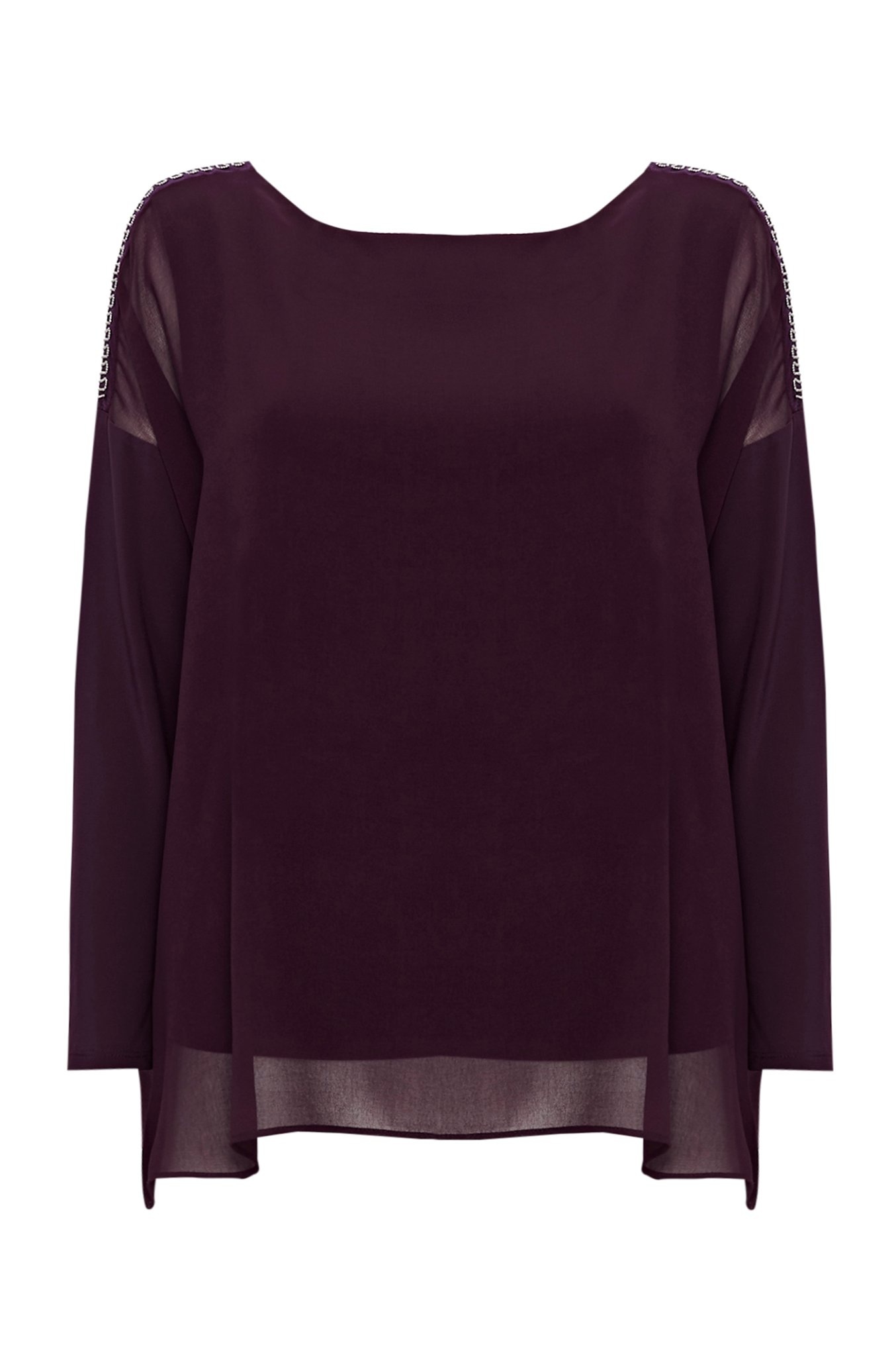 Petite Berry Embellished Overlay Blouse - Hello! We are wt+